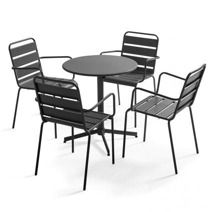 Ensemble table de jardin et 4 fauteuils métal Oviala Palavas gris