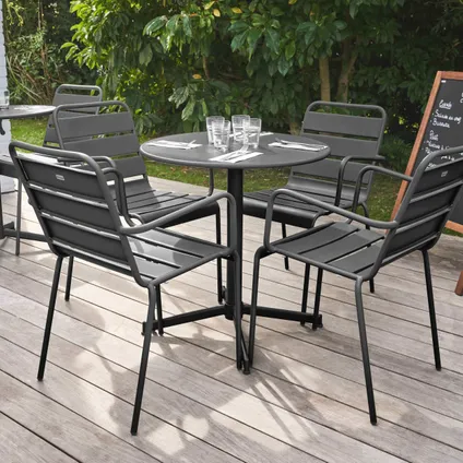 Ensemble table de jardin et 4 fauteuils métal Oviala Palavas gris 3