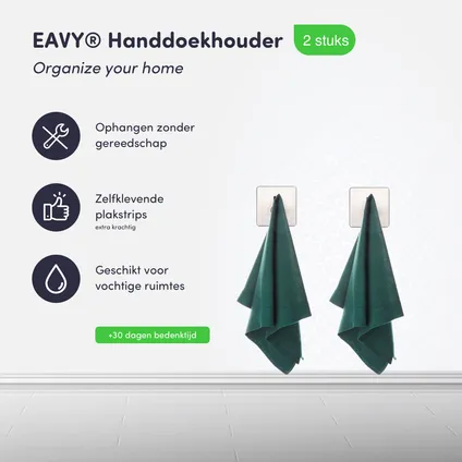 EAVY Handdoekhaakjes Zelfklevend - Set van 2 Handdoek Haakjes - Wandhaak - Handdoekhouder 2