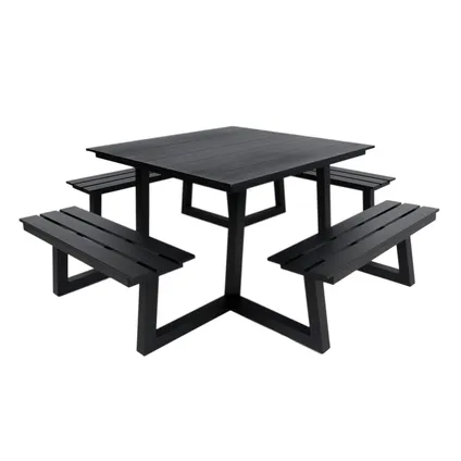 MaximaVida vierkante aluminium picknicktafel Dex 215 cm zwart - lage instap