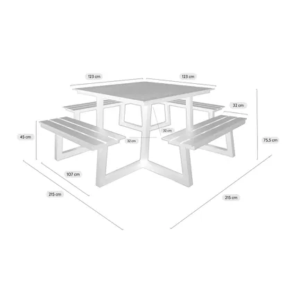 MaximaVida vierkante aluminium picknicktafel Dex 215 cm zwart - lage instap 2