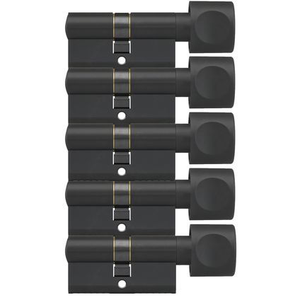 DOM Zwarte knopcilinder Plura 30/30mm SKG 3 sterren 5 gelijksluitende knopcilinders