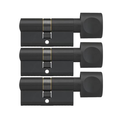 DOM Zwarte knopcilinder Plura 30/30mm SKG 2 sterren 3 gelijksluitende knopcilinders