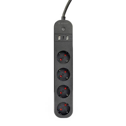Gembird - Slimme 4-voudige stekkerdoos met USB laadpoorten, zwart