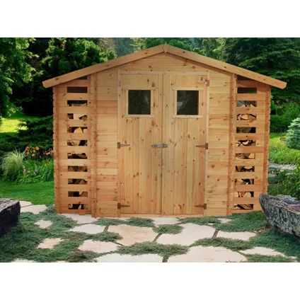 Timbela M391 - Abri de jardin-abri bois de chauffage en bois 5,41 m2 - Abri de jardin sans plancher 5