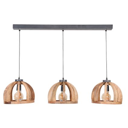 Hoyz - Hanglamp gemaakt van naturel mangohout- 3 lampen - Gebogen houten spijlen Ø30