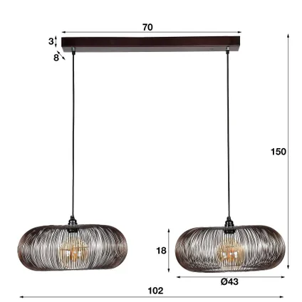 Hoyz - Hanglamp met 2 lampen - Koper kleurig - 150cm - Disk vorm Ø43 4