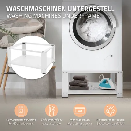 ML-Design Onderstel voor wasmachine met planchet, staal, wit, 63x54 cm, tot 150 kg 3