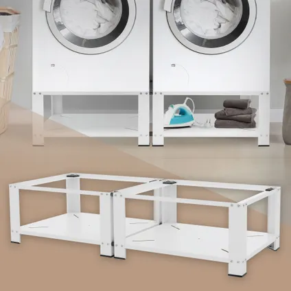 ML-Design Stand voor dubbele wasmachine met 2 planken, staal, wit, 128x54 cm, 2x150kg 2