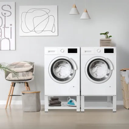 ML-Design Stand voor dubbele wasmachine met 2 planken, staal, wit, 128x54 cm, 2x150kg 7