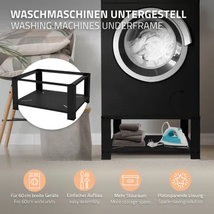 ML-Design Stand voor Wasmachine met Planchet, Staal, Zwart, 63x54 cm, tot 150 kg 3