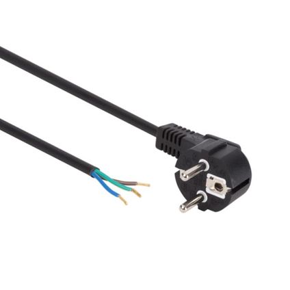 Perel Câble d'alimentation, H05VV-F 3G0.75, 3 m, 10 A/230 V, 2500 W, type E/F 90°, usage intérieur, PVC, noir