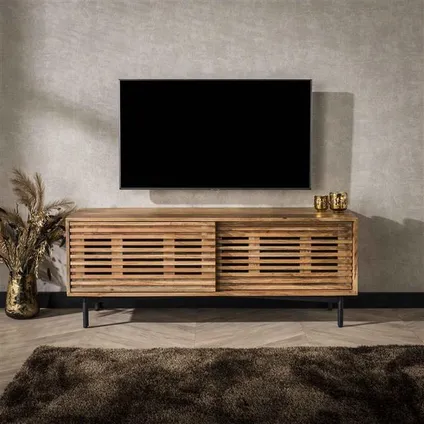 Hoyz Collection - TV-meubel 135cm 2 Deuren Slide - Massief Acacia Naturel 2