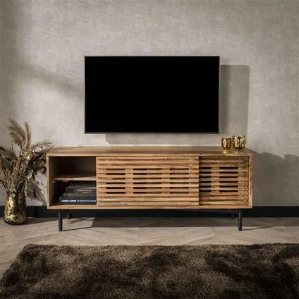 Hoyz Collection - TV-meubel 135cm 2 Deuren Slide - Massief Acacia Naturel 3