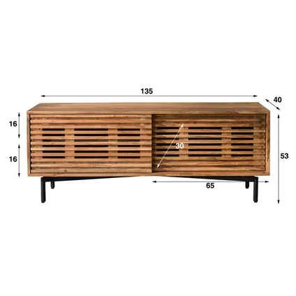 Hoyz Collection - TV-meubel 135cm 2 Deuren Slide - Massief Acacia Naturel 4
