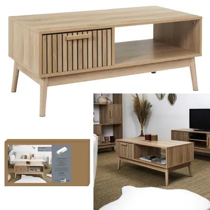 Table basse Klaus Table basse en bois avec panneaux - 43x100x50 cm - Marron 3