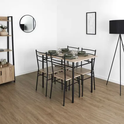 Eettafel-set met 4 stoelen 110x76x70cm - Bruin/Zwart 2