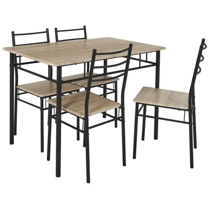Eettafel-set met 4 stoelen 110x76x70cm - Bruin/Zwart 4
