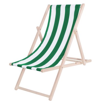 Chaise de plage - Réglable - Bois de hêtre - Fait à la main - vert blanc