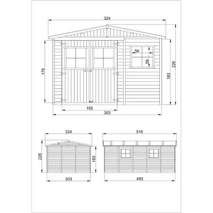Timbela M337 - Abri de jardin en bois 14,94 m2 - 324 x 516 x H226 cm - Abri de jardin sans plancher 5