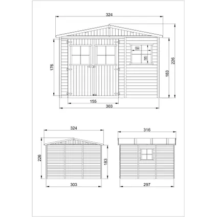 Timbela M335 - Houten tuinschuurtje 9 m2 - 324 x 316 x H226 cm - Tuinschuurtje zonder vloer 5