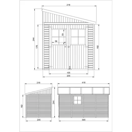 Timbela M340A - Abri de jardin en bois 8,10m2 - 416 x 218 x H244 cm - Abri de jardin sans plancher 5