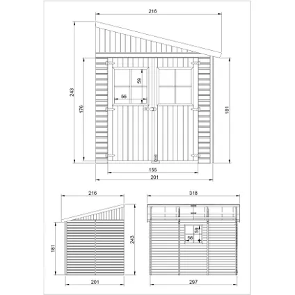 Timbela M339 - Houten tuinschuurtje 5,97 m2 - Tuinschuurtje zonder vloer - zonder zijwand(3 wanden) 5