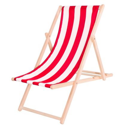 Strandstoel - Verstelbaar - Beukenhout - Hangemaakt - Rood / Wit
