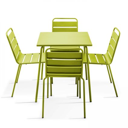 Oviala Palavas Tuinset met tafel en 4 groene metalen stoelen