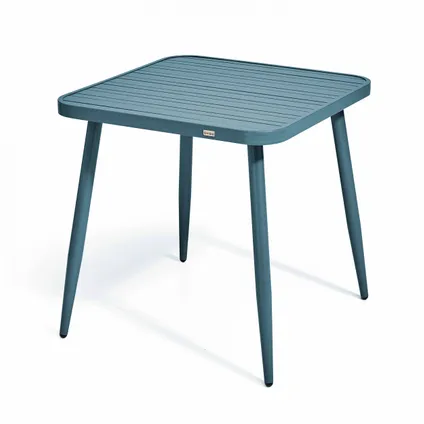 Oviala Bristol Tuinset met tafel en 2 fauteuils van aluminium/hout in eendblauw 2