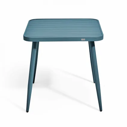 Oviala Bristol Tuinset met tafel en 2 fauteuils van aluminium/hout in eendblauw 3
