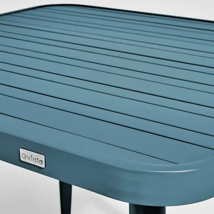 Oviala Bristol Tuinset met tafel en 2 fauteuils van aluminium/hout in eendblauw 4