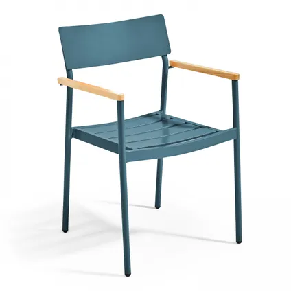 Oviala Bristol Tuinset met tafel en 2 fauteuils van aluminium/hout in eendblauw 5