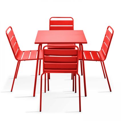 Oviala Palavas Tuinset met tafel en 4 rode metalen stoelen