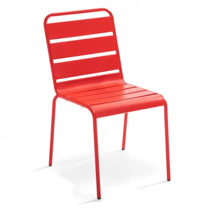 Oviala Palavas Tuinset met tafel en 4 rode metalen stoelen 4