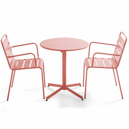 Ensemble table de jardin et 2 fauteuils métal Oviala Palavas argile