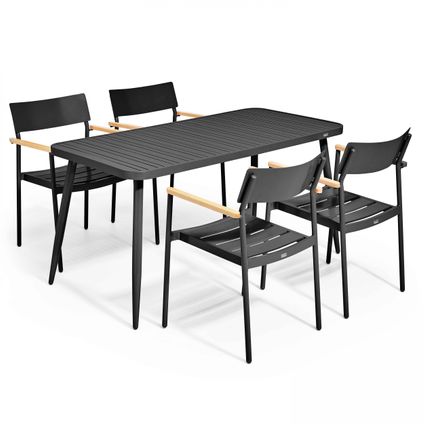 Oviala Bristol Tuinset met tafel en 4 zwarte aluminium fauteuils