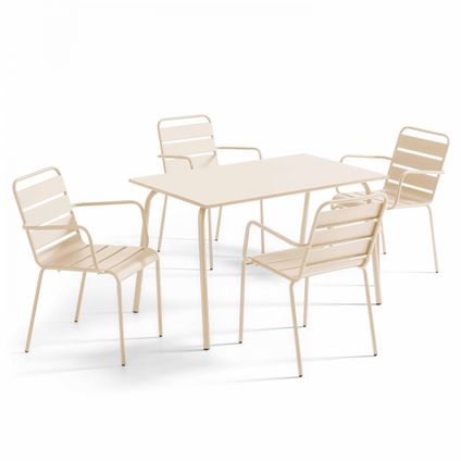 Ensemble table de jardin et 4 fauteuils en métal Oviala Palavas ivoire