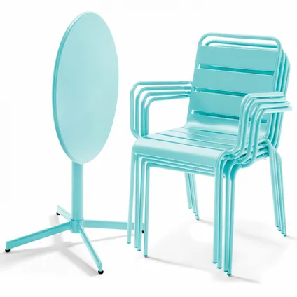 Ensemble table de jardin et 4 fauteuils métal Oviala Palavas turquoise 2