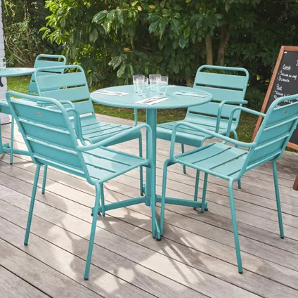 Ensemble table de jardin et 4 fauteuils métal Oviala Palavas turquoise 3