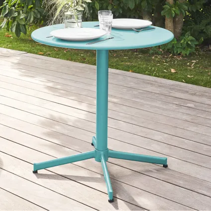 Ensemble table de jardin et 4 fauteuils métal Oviala Palavas turquoise 4