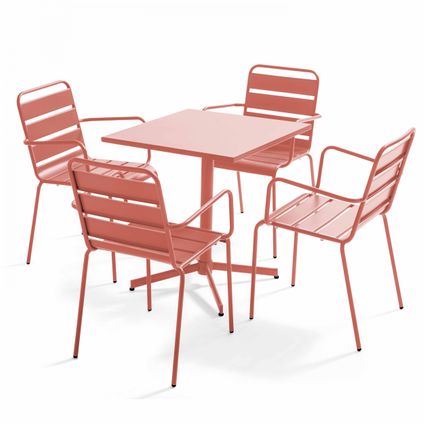 Ensemble table de jardin et 4 fauteuils en métal Oviala Palavas argile
