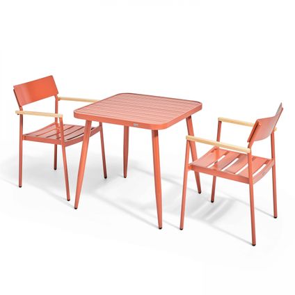 Oviala Bristol Tuinset met tafel en 2 fauteuils van aluminium/hout in terracotta