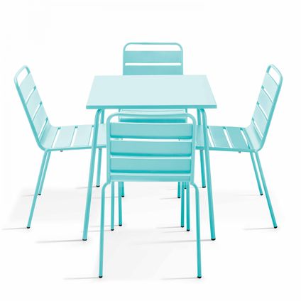 Oviala Palavas Tuinset met tafel en 4 metalen turquoise stoelen