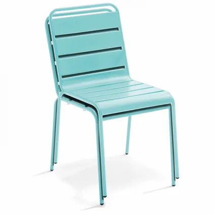 Oviala Palavas Tuinset met tafel en 4 metalen turquoise stoelen 5