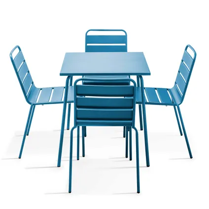 Oviala Palavas Tuinset met tafel en 4 blauwe Pacific metalen stoelen