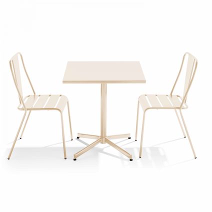 Ensemble table inclinable de jardin Oviala Palavas et 2 chaises ivoire