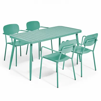 Ensemble table de jardin Oviala Bristol et 4 fauteuils en aluminium vert olive