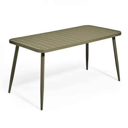 Oviala Bristol Tuinset met tafel en 4 fauteuils van groen kaki aluminium 2