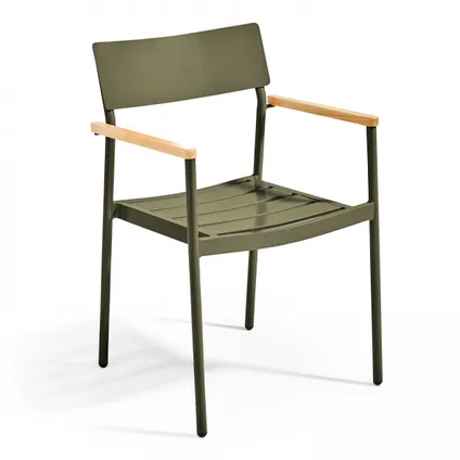 Oviala Bristol Tuinset met tafel en 4 fauteuils van groen kaki aluminium 5